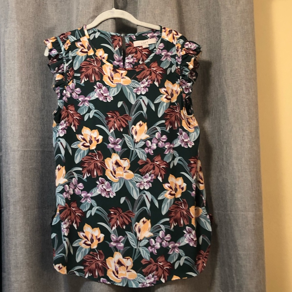 Loft Floral Green Top - Size Large